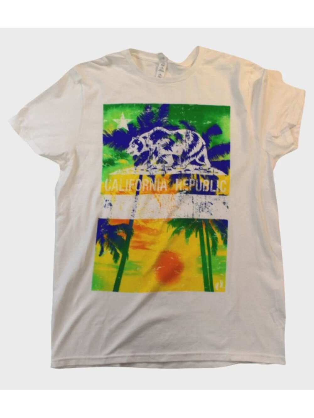 California Republic Bear & Palm Trees White Shirt New M, XL, 2XL